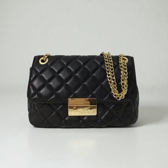 MICHAEL KORS Sloan Chain Quilted Leather Shoulder Bag Black Holiday Office Party - Picture 1 of 13